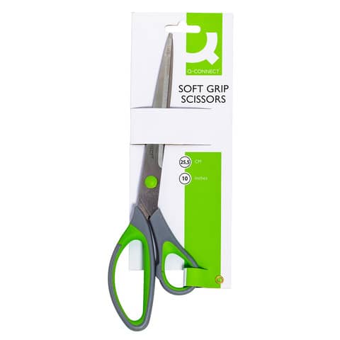 Forbici in blister Q-Connect Softgrip lame asimmetriche grigio/verde 24,9 cm KF00755